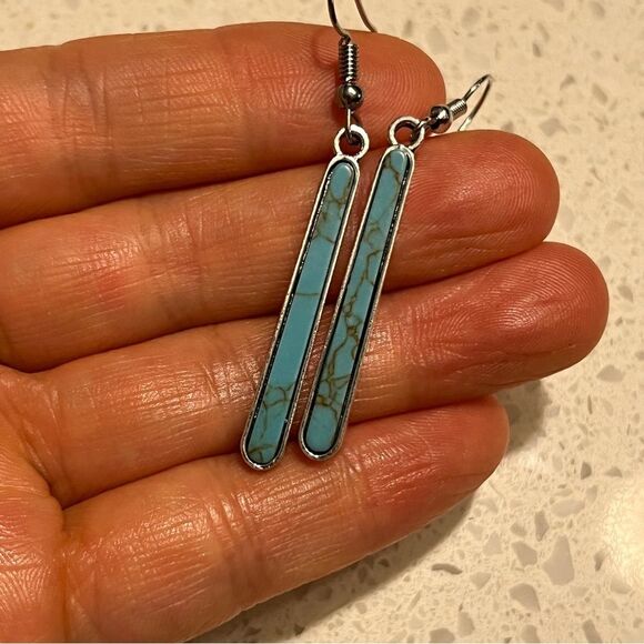 Bohemian Vintage Western style minimalistic fake Turquoise Dangle Earrings - Picture 2 of 6